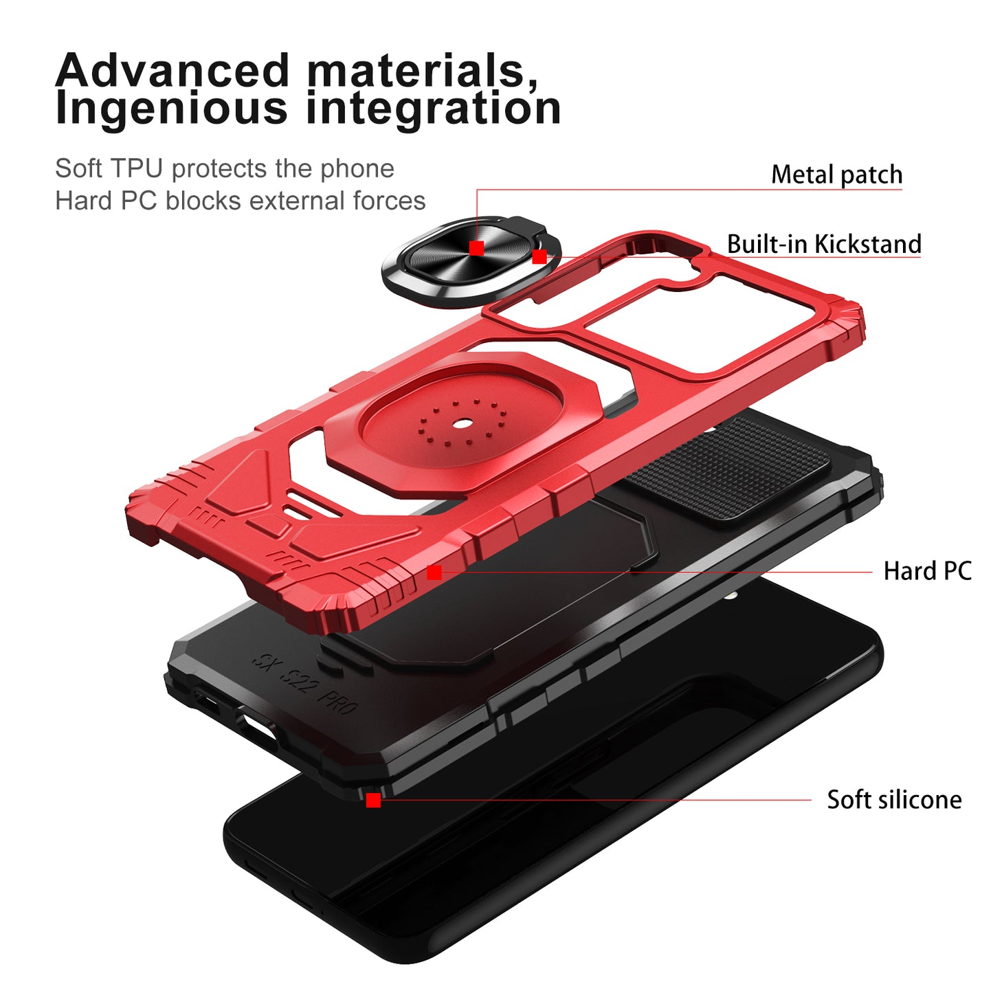 Case For Samsung Galaxy S22 - Rugged Armor Ring Stand Phone Cover - Red