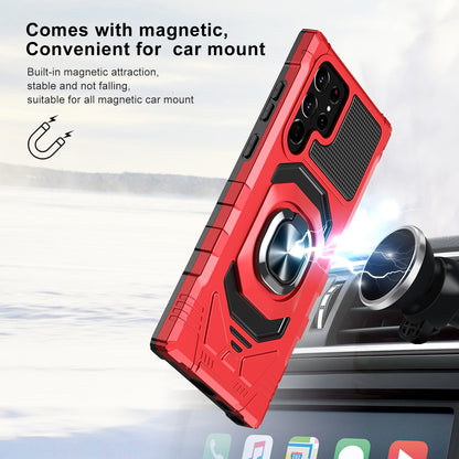 Case For Samsung Galaxy S22 ULTRA - Rugged Armor Ring Stand Phone Cover - Red