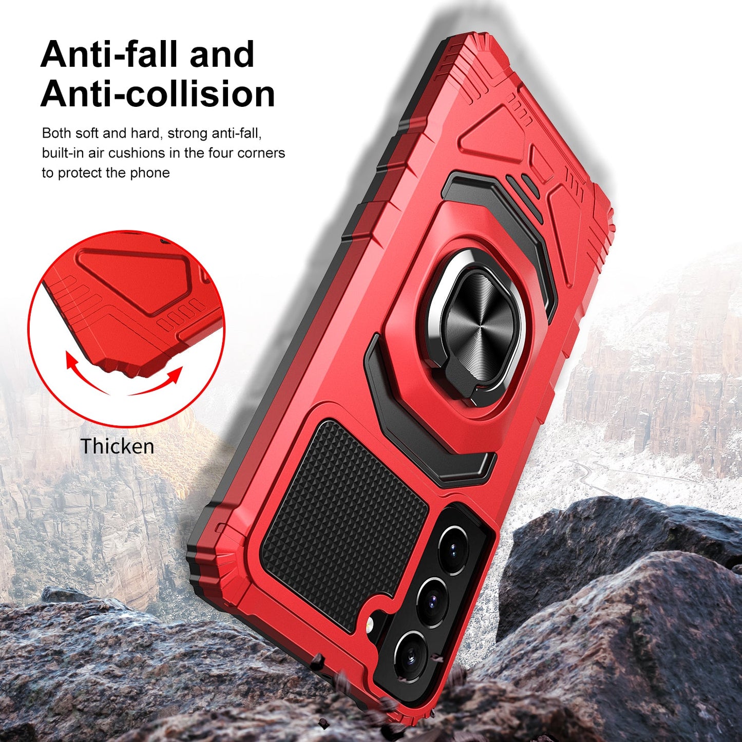Case For Samsung Galaxy S22 PLUS - Rugged Armor Ring Stand Phone Cover - Red