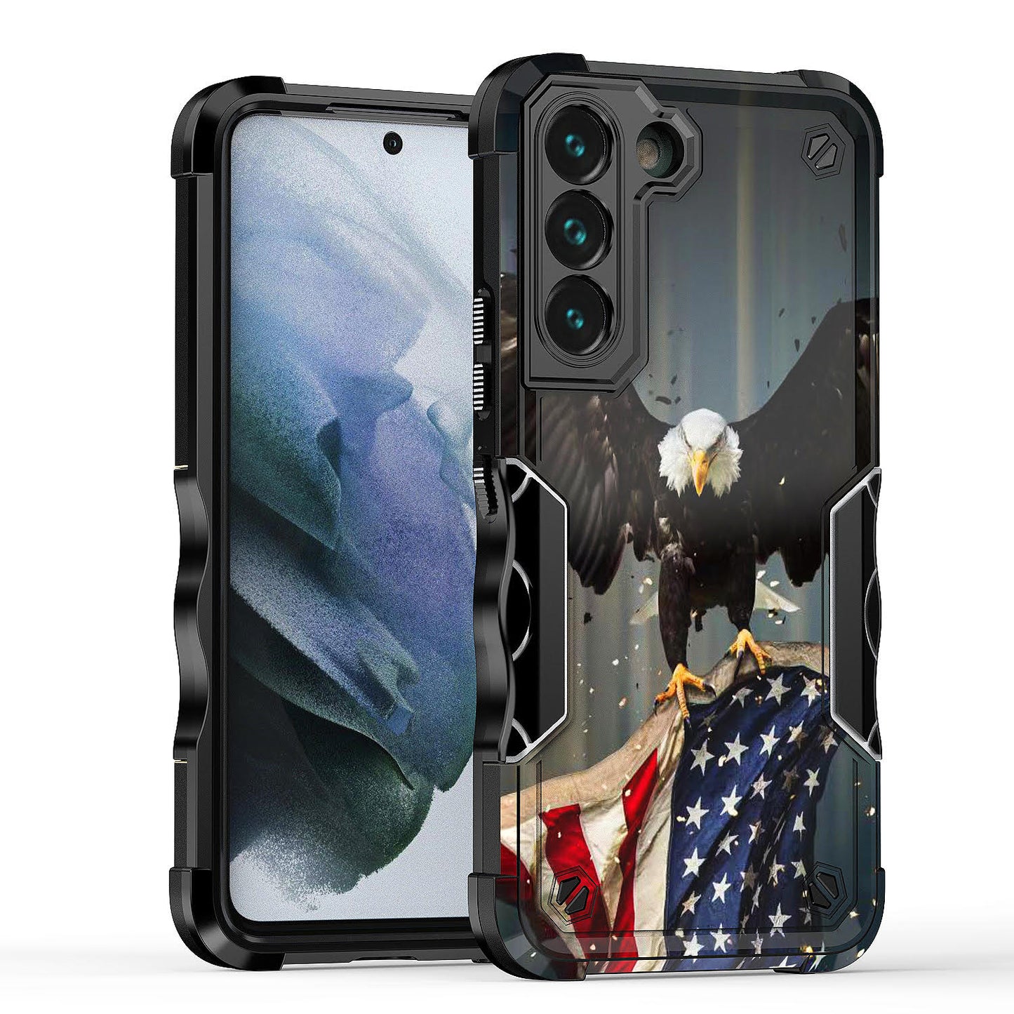 Case For Samsung Galaxy S22 - Hybrid Grip Design Shockproof Phone Cover - American Bald Eagle Flying with Flag