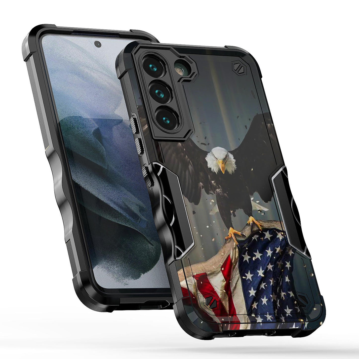 Case For Samsung Galaxy S22 - Hybrid Grip Design Shockproof Phone Cover - American Bald Eagle Flying with Flag