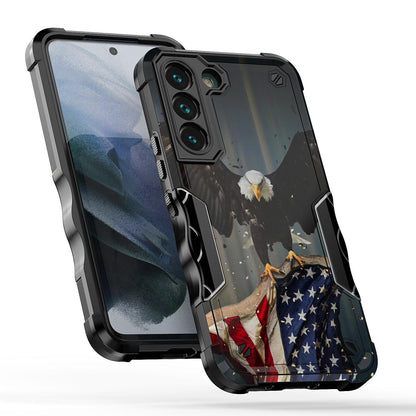 Case For Samsung Galaxy S22 PLUS - Hybrid Grip Design Shockproof Phone Cover - American Bald Eagle Flying with Flag