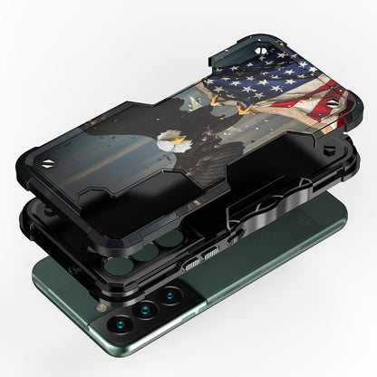 Case For Samsung Galaxy S22 PLUS - Hybrid Grip Design Shockproof Phone Cover - American Bald Eagle Flying with Flag
