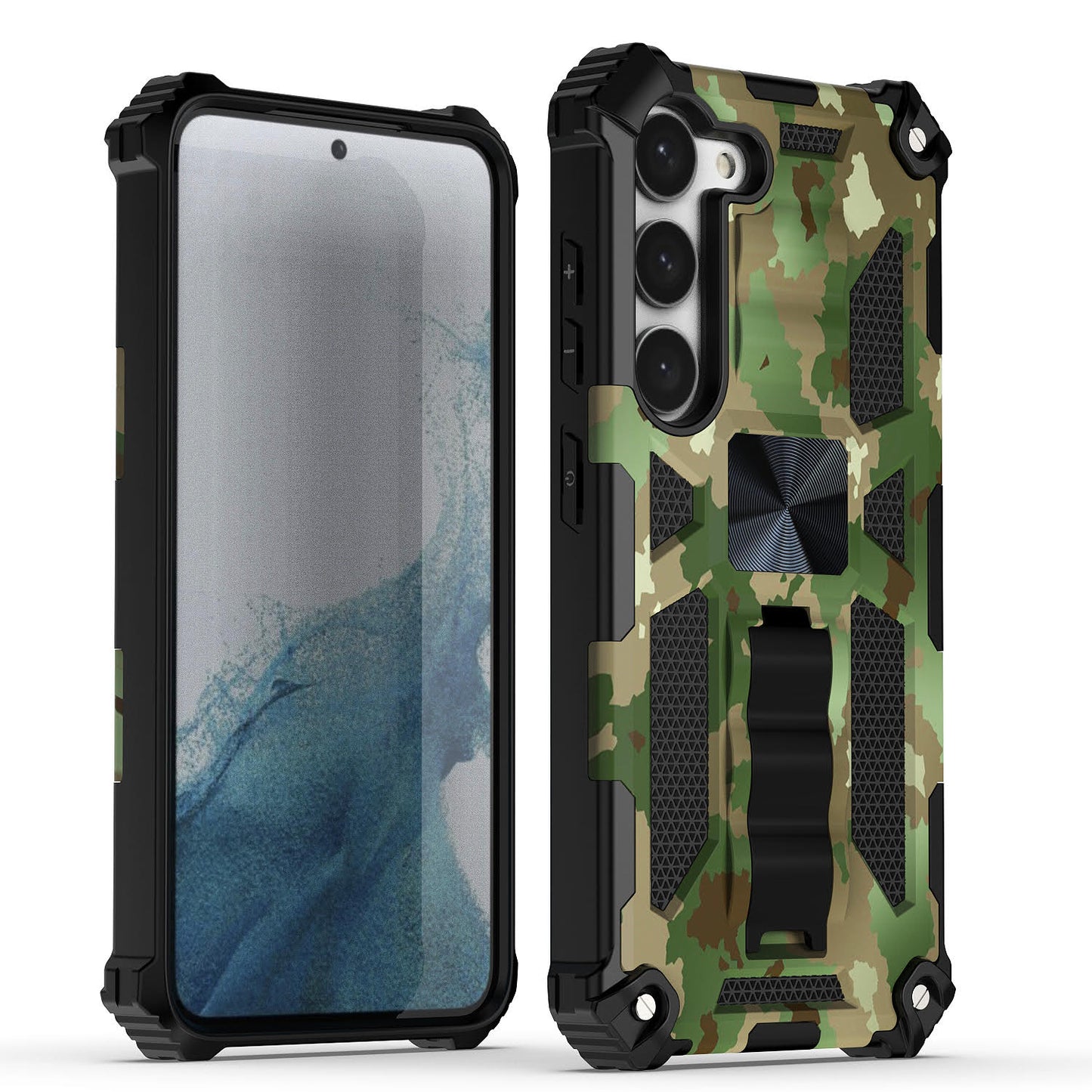 Case For Samsung Galaxy S23 - Military Style Kickstand Phone Cover - Army Green Camo