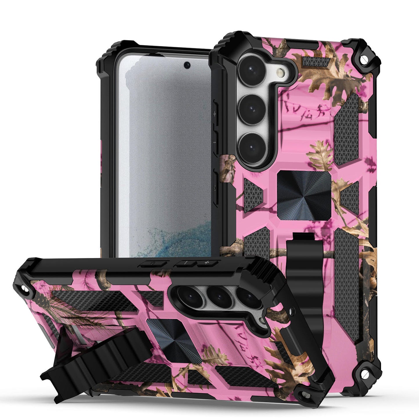 Case For Samsung Galaxy S23 - Military Style Kickstand Phone Cover - Hunting Pink Camo