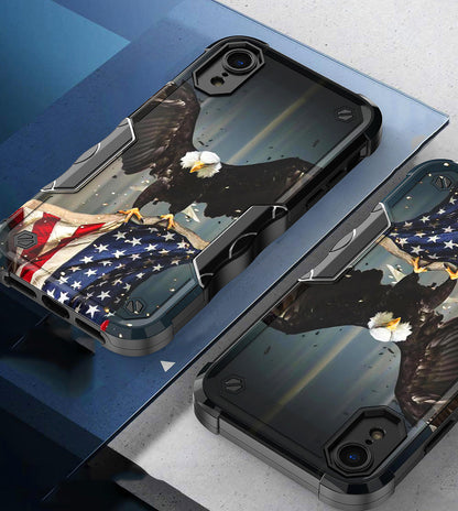 Case For Apple iPhone XR - Hybrid Grip Design Shockproof Phone Cover - American Bald Eagle Flying with Flag